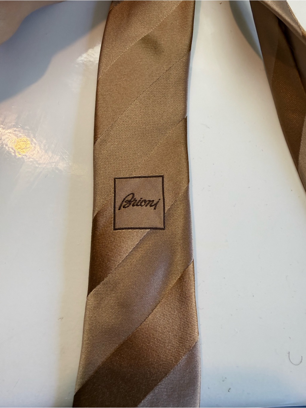 Brioni Brown Seta Silk Diagonal Stripe Tie